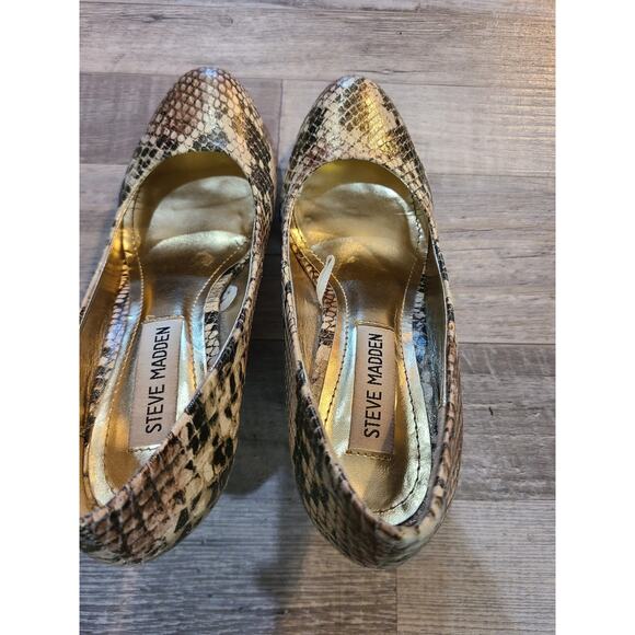 Steve madden womens 6.5 brown and tan snake skin print Lonni heels - Picture 5 of 8